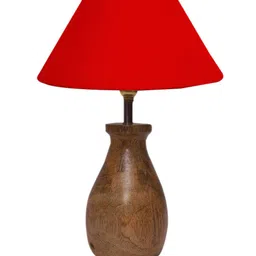 Devansh Red Cotton Table Lamp With Wooden Natural Base image 5