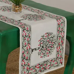 HANDICRAFT PALACE Green & White Floral Block Printed Table Runners-20