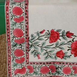 HANDICRAFT PALACE Red & Cream-Colored Lotus Hand-Block Printed Pure Cotton Table Runner-54