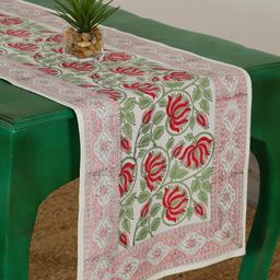 HANDICRAFT PALACE Pink & Green Floral Block Printed Table Runners-48