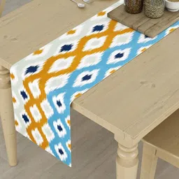 HOMEMONDE Blue & White Printed Pure Cotton 4-Seater Table Runner-49