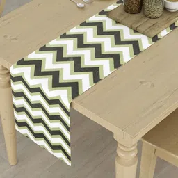 HOMEMONDE Grey & Green Printed Pure Cotton 4-Seater Table Runner-17