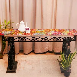 ZEBA Yellow & Red Abstract Printed 6-Seater Table Runner-18
