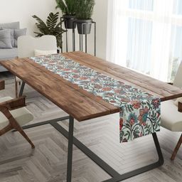 Tasseled Home White & Red Jacobean  Printed Rectangular Table Runner-13