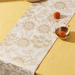 Chumbak Marigold Golden Embossed Cotton Table Runner-image-30