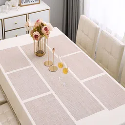 HOKIPO Beige 7-Pieces Solid Rectangular Table Placemats & Table Runner-6