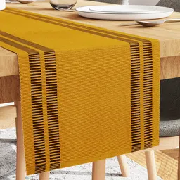 Encasa Homes Mustard Yellow Striped Pure Cotton Table Runner-17