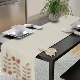 eyda Off-White & Pink Floral Embroidered Cotton Table Runner-26