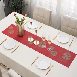 HOKIPO Red Floral Design Rectangular Table Runner-37
