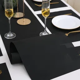 HOKIPO Black 7-Pieces Solid Rectangular Table Placemats & Table Runner image 2
