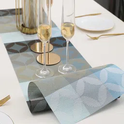 HOKIPO Blue & Grey Checked Rectangular Table Runner image 3