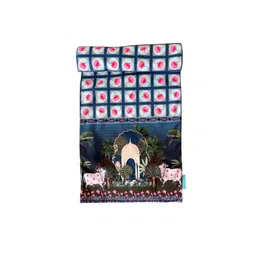 Tasseled Home Blue & Green Chevron Pitchwai Lotus Printed Rectangular Table Runner image 3