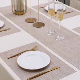 HOKIPO Beige 5-Pieces Solid Rectangular Table Placemats & Table Runner image 2