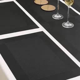 HOKIPO Black 7-Pieces Solid Rectangular Table Placemats & Table Runner image 3