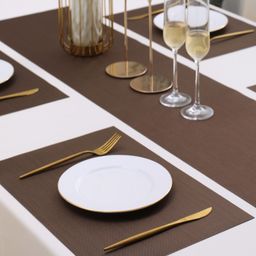 HOKIPO Brown 5-Pieces Solid Rectangular Table Placemats & Table Runner image 5