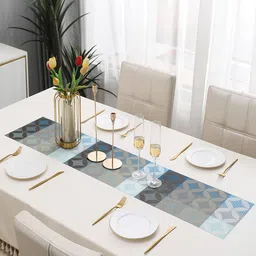 HOKIPO Blue & Grey Checked Rectangular Table Runner image 5