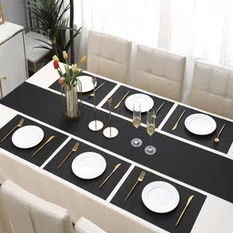 HOKIPO Black 7-Pieces Solid Rectangular Table Placemats & Table Runner image 3