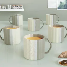 The Earth Store Grey 6 Pcs Printed Microwave Safe Glossy Matte Ceramic Mugs 200 ml Each-3