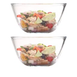 Femora Set Of 2 Transparent Solid  Borosilicate Glass Microwave Safe All-Purpose 700ML Mixing Bowl image 2