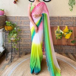 Panzora Ombre Beads and Stones Saree With Blouse Piece-image-31