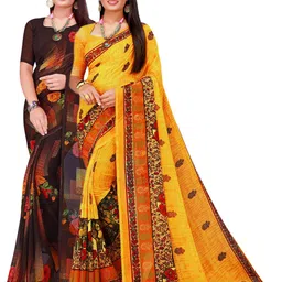 KALINI Black & Yellow Set Of 2 Pure Georgette Saree-picture-36
