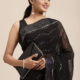 HERE&NOW Black Embellished Sequinned Pure Georgette Saree-picture-49