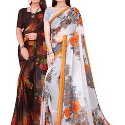 KALINI White & Brown Pure Georgette Saree-image-59