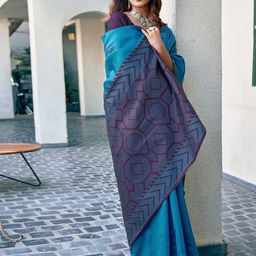 Satrani Floral Zari Silk Blend Banarasi Saree-image-49
