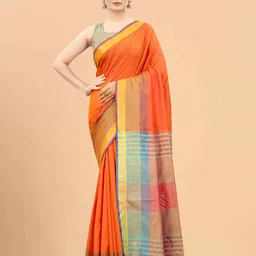 Silk Land Orange & Blue Zari Art Silk Arani Saree-picture-50
