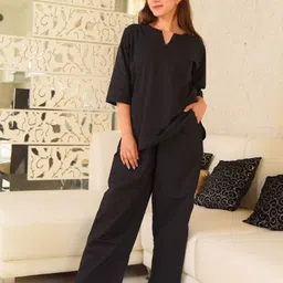 DIMPLE DESIGN STUDIO Notch Neck Pure Cotton Top with Pyjama-image-59