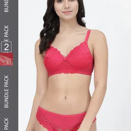 College Girl Pack Of 2 Self-Design Lace Lightly Padded Lingerie Set-picture-1