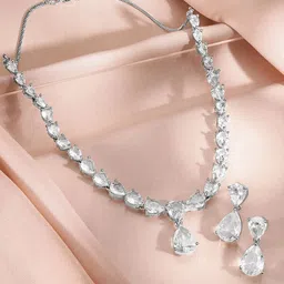 Rubans Rhodium Plated Cubic Zirconia Studded Jewellery Set-79