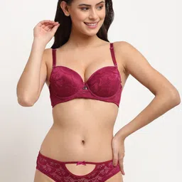 MAKCLAN Women Maroon Self-Design Lingerie Set-image-17