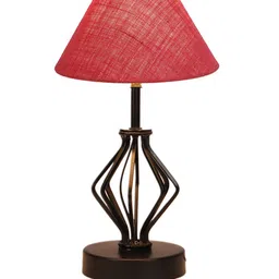 Devansh Pink & Black Textured Jute Table Lamp With Iron Base image 3