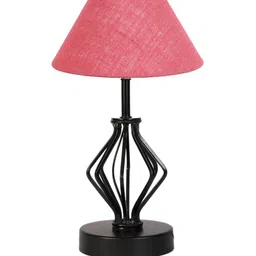 Devansh Pink & Black Textured Jute Table Lamp With Iron Base image 4