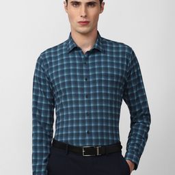 Van Heusen Men Blue Slim Fit Tartan Checks Formal Shirt-image-88