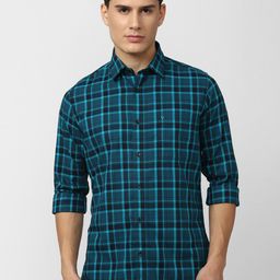 Van Heusen Sport Men Blue Slim Fit Tartan Checks Checked Cotton Casual Shirt-image-26