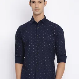 Cantabil Men Navy Blue Printed Cotton Casual Shirt-image-55
