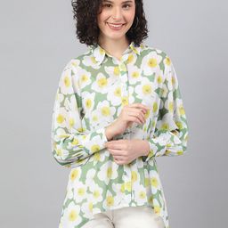 DEEBACO Women Olive Green Premium Floral Printed Casual Shirt-15