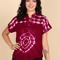Maaesa Tie and Dye Mandarin Collar Extended Sleeves Top-picture-58