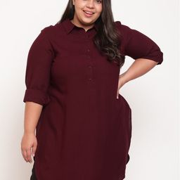 Amydus Women Plus Size Maroon Longline Casual Shirt-picture-26