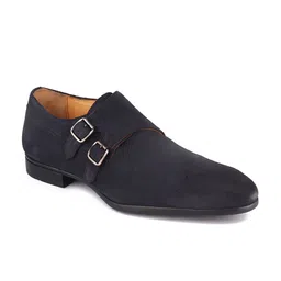 TOP BRASS Men Blue Textured Leather Monk Formal Shoes-image-73