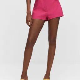 MANGO Women Fuchsia Straight Fit High-Rise Shorts-image-6