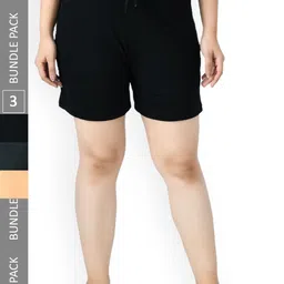 IndiWeaves Women Pack Of 3 Pure Cotton Shorts-image-19
