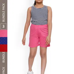 IndiWeaves Girls Pack Of 3 Polka Dots Printed High-Rise Pure Cotton Shorts-image-98