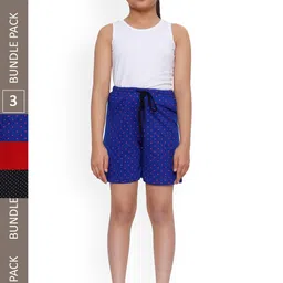 IndiWeaves Girls Pack Of 3 Geometric Printed Pure Cotton Shorts-image-93