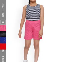 IndiWeaves Girls Pack Of 4 Geometric Printed Pure Cotton Shorts-image-63