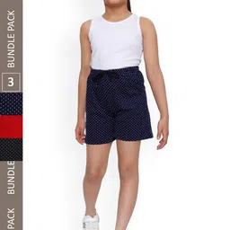 IndiWeaves Girls Pack Of 3 Polka Dots Printed High-Rise Pure Cotton Shorts-image-99