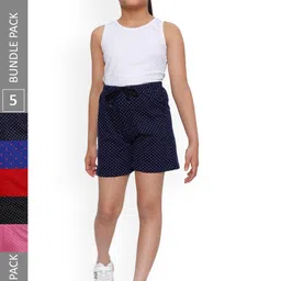 IndiWeaves Girls Pack Of 5 Geometric Printed Pure Cotton Shorts-image-59