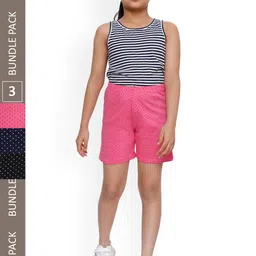 IndiWeaves Girls Pack Of 3 Geometric Printed Pure Cotton Shorts-image-92